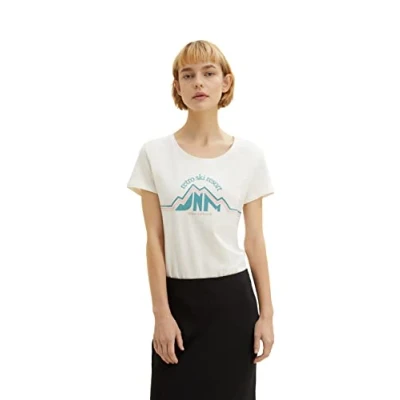 Abbildung von TOM TAILOR Denim Damen T Shirt mit Ski Print 1034242, 10348 Gardenia White, S