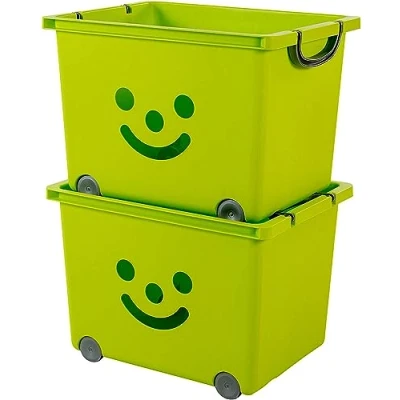 Abbildung von Iris Ohyama, Box, Behälter, Kinderspielzeug Organizer, 2er Set, 34 l, BPA frei ? KCB 43 grün, stapelbar, Verschlussklammern B32,5 x T43,5 H31,5 cm