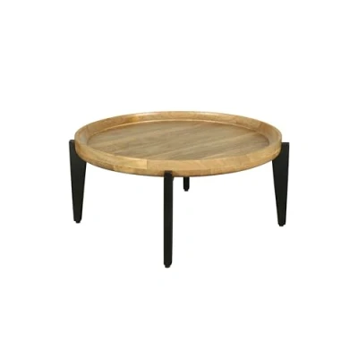 Abbildung von byLIVING Couchtisch &quot;Mila&quot;, mit massiver Mango Tischplatte und schwarzen Metallbeinen, rund 75cm