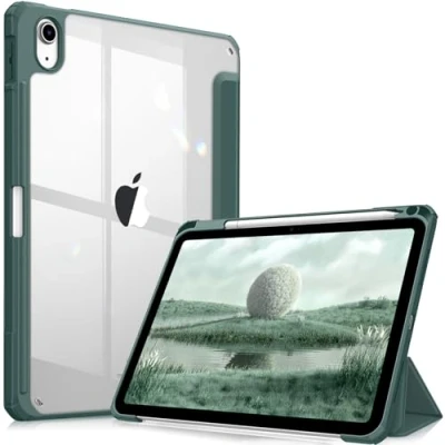 Abbildung von Fintie Hybrid Hülle für iPad 10. Generation 2022 (10.9 Zoll) mit Stifthalter Stoßfeste Schutzhülle transparenter Hartschale auf der Rückseite, Dunkelgrün