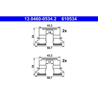 Abbildung von ATE 13.0460 0534.2 Zubehörsatz, Scheibenbremsbelag MITSUBISHI: ASX SUV, OUTLANDER 3, MAZDA: 6 Kombi, Limousine, CITROËN: C4 Aircross