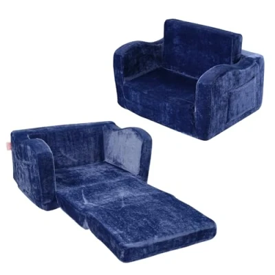 Abbildung von VEVOR Kindersofa 2 in 1 umwandelbares zum Liegestuhl, ausklappbarer Sessel, Kleinkind Armlehnenstuhl Bett, zusammenklappbares Kinderspielsofa, Kindercouch Blau 104 x 58 32 cm