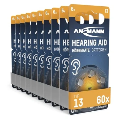 Abbildung von ANSMANN AG Hörgerätebatterien Typ 13 P13 PR48 ZL2, 60 Stück Knopfzelle