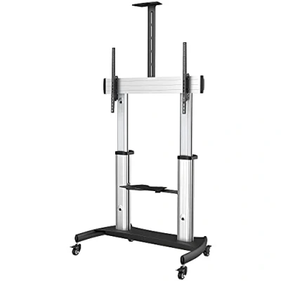 Abbildung von StarTech.com TV Wagen Fernsehständer mit Rollen für 60 100 Zoll Displays (100kg) Höhenverstellbarer, rollender Flachbildschirm Bodenständer Multimedia Regal (STNDMTV100)