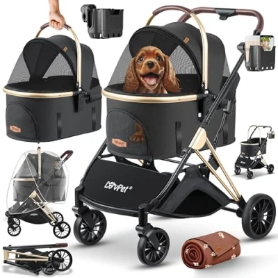 Abbildung von Lovpet® Hundewagen 3in1 Hundebuggy bis 20kg Hundebox Transporttasche faltbar klappbar Große Räder Netzfenstern Regenschutzabdeckung Getränkehalter Kuscheldecke Katzenbuggy Jogger Buggy für Haustiere