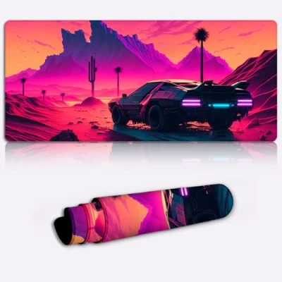 Abbildung von SIBREA Neon Car Gaming Mauspad, extra großes XXL, erweitertes Mauspad mit Rutschfester, wasserabweisender Gummioberfläche für Heimbüro, Raum, 39,9 x 89,9 cm