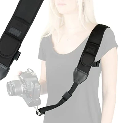 Abbildung von USA Gear Kamera Schultergurt mit Verstellbarem Schwarzem Neopren, Sicherheitsgurt, Zubehörtasche, Schnellverschluss, Kompatibel Canon, Nikon, Sony und Weiteren DSLR Kameras, Spiegellosen Kameras