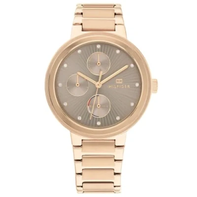 Abbildung von Tommy Hilfiger Multi Zifferblatt Quarz Uhr für Damen mit Rotgoldfarbenes Edelstahlarmband 1782533