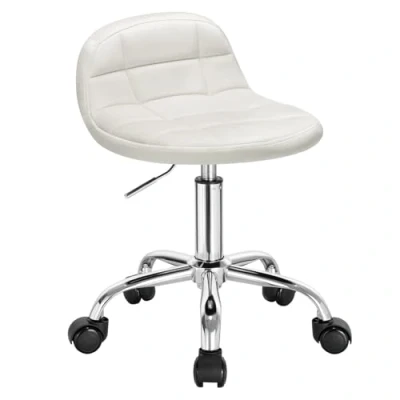Abbildung von WOLTU Bürohocker mit Rollen, Schminktisch Stuhl höhenverstellbar, Rollrocker niedriger Rückenlehne, Arbeitshocker, Sitzhöhe 43,5 55 cm, Samt, Cremeweiß BS131cm
