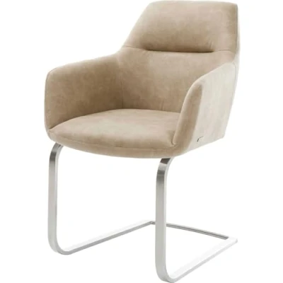 Abbildung von DELIFE Polsterstuhl Pejo Flex, Freischwinger flach Edelstahl Beige Vintage