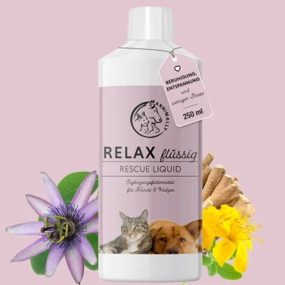 Abbildung von Annimally Relax Rescue Liquid 250ml Beruhigungsmittel für Hund &amp; Katze mit L Tryptophan, Passionsblume I Ideal bei Stress, Angst Aggression zur Beruhigung