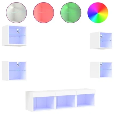 Abbildung von vidaXL TV Wand 7 tlg. Wohnwand mit LED Beleuchtung Weiß Holzwerkstoff, (7 St)