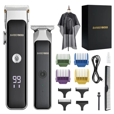 Abbildung von BarberBoss Tragbarer Bart &amp; Haarschneider, Gesichtshaarschneider für Männer mit Keramikklinge, Präzisions Zifferblatt, Führungskämme, USB Aufladung, Rot/Grün Anzeige, QR 2682