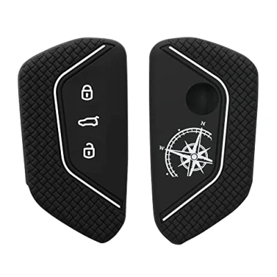 Abbildung von kwmobile Autoschlüssel Hülle kompatibel mit VW Golf 8 3 Tasten Schlüsselhülle Kompass Vintage Weiß Schwarz
