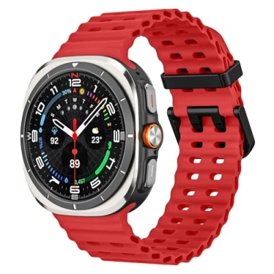 Abbildung von MoKo Sport Armband Kompatibel mit Samsung Galaxy Watch Ultra 47mm 2024 Herren Damen, Atmungsaktives Weiches Silikon Wasserdichtes Zubehör für Band, Rot