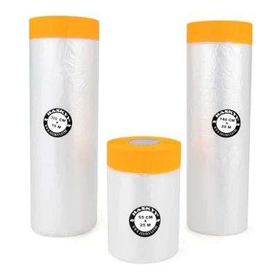 Abbildung von HASKYY Abdeckfolie Abdeckfolien Set aus 3 Rollen Malerband und Abdeckpapier 87,5qm