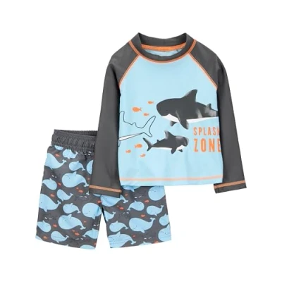 Abbildung von Simple Joys by Carter&#039;s Baby Jungen Swimsuit Trunk and Rashguard Rash Guard Set, Himmelblau Wale/Schwarz, 6 9 Monate