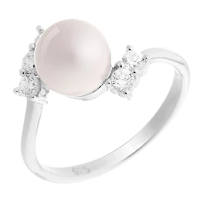 Abbildung von Orphelia Damen Ring 925 Silber rhodiniert Perle rosa Brillantschliff Zirkonia Gr. 50 (15.9) ZR 7117/50