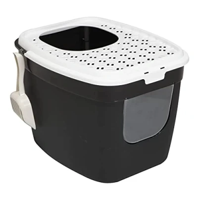 Abbildung von Katzentoilette Katzenklo mit Einstieg vorne und Oben 54 x 44 41 cm Schwarz Weiß
