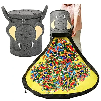 Abbildung von Aufräumsack Kinder, Spieldecke Aufräumsack, Kinderspielzeug Aufbewahrungsbeutel, Kinder Spieldecke, 34 * 40.6cm, Aufbewahrungsbeutel mit Geeignet für Kinderzimmer (Elefant)