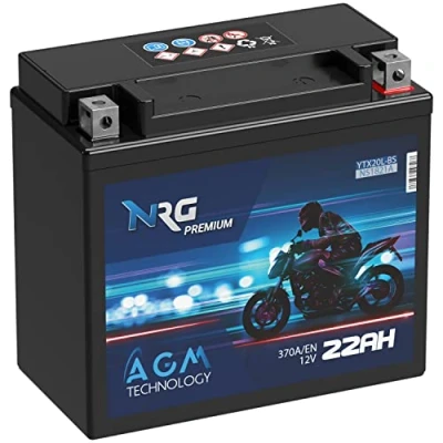 Abbildung von NRG Premium YTX20L BS AGM Motorradbatterie 22Ah 12V 370A/EN Batterie 51821 CTX20L GTX20L auslaufsicher wartungsfrei ersetzt 20Ah