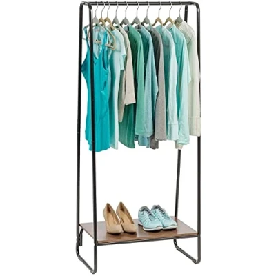 Abbildung von Iris Ohyama Kleiderständer mit Holzregal, 1 Ebene, Schwarz, Modernes Design, Robuster Rahmen, rutschfest, Für Schlafzimmer, Studio, Schrank, Kleidung &amp; Schuhe, Wäscheständer, Einfacher Aufbau, PI B1