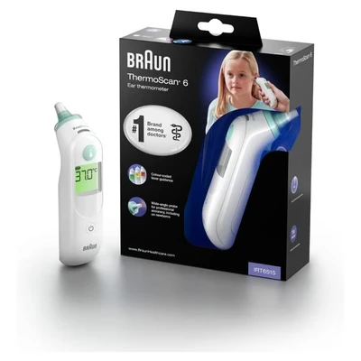 Abbildung von Braun Ohr Fieberthermometer ThermoScan® 6 Ohrthermometer IRT6515, Inklusive 21 Einweg Schutzkappen