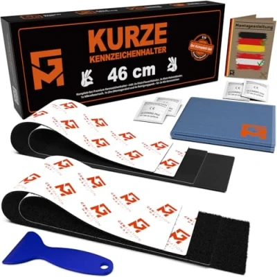 Abbildung von GENMAG® Klett Kennzeichenhalter Rahmenlos 460mm [Extra Stark &amp; Legal] Kurze Wetterfeste Nummernschildhalter Kennzeichen Rahmenlose Kurz 46 cm