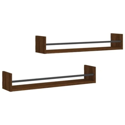 Abbildung von vidaXL Regal Wandregale mit Stangen 2 Stk. Braun Eichen Optik 80x16x14 cm, tlg.