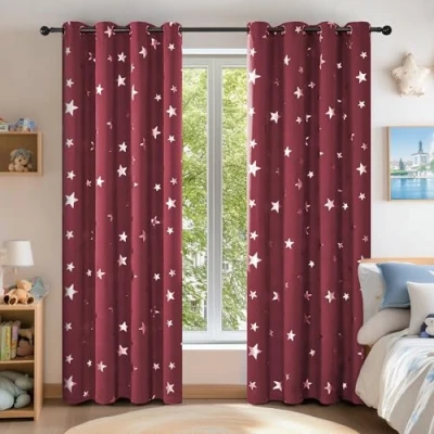 Abbildung von Deconovo ÖsenvorhängeLicht Blockieren Dekoschals Thermo gegen Kälte Dicke Thermovorhänge Blickdichte Vorhänge gardinen, 160x132 cm(HöhexBreite), Rot, 2er Set