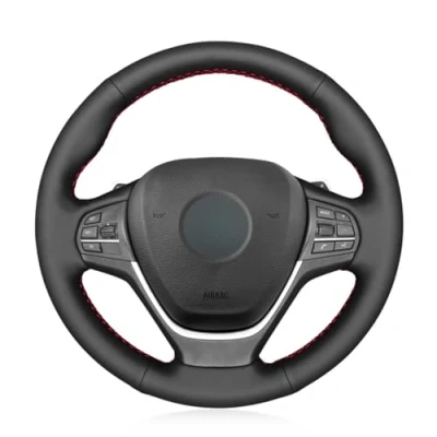 Abbildung von Passend für BMW X3 F25 20102017, handgenähter Lenkradbezug, Schwarze Leder Lenkradbezüge, Auto Innendekoration