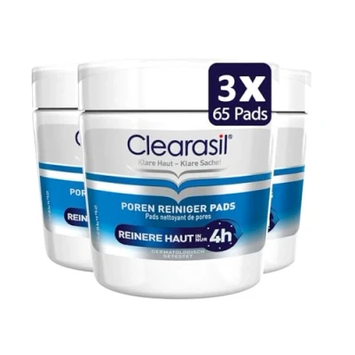 Abbildung von Clearasil Poren Reiniger Pads Anti Pickel &amp; Mitesser zur Reinigung der im Gesicht 3 x 65 Stück
