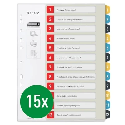 Abbildung von Leitz PC beschriftbares Register in A4 Format, 15er Pack, 1 12, Robust, Mehrfarbig, Cosy Serie, 12480000