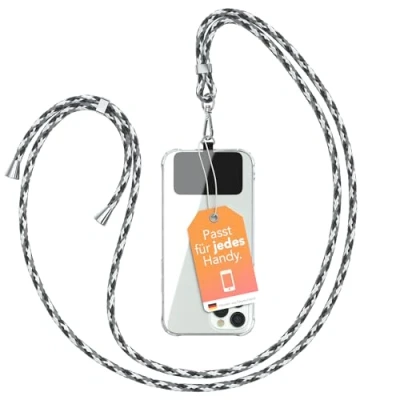 Abbildung von EAZY CASE Handykette Universal zum Umhängen kompatibel mit jedem Handy als Handyhülle Band Handytasche Kette Handyband jeder Hülle kombinierbar Kordel in Schwarz Camouflage