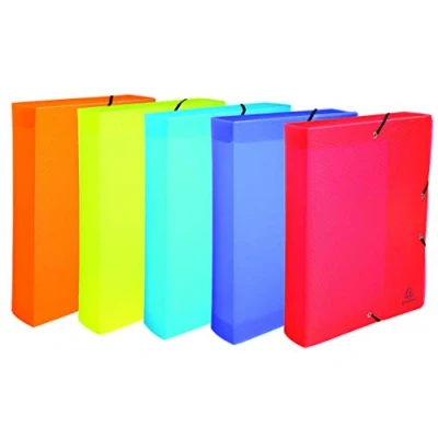 Abbildung von Exacompta 5987E Packung mit 8 Archivboxen Linicolor aus PP, strapazierfähig und robust, Gummizugverschluß, Rücken 60mm, farbig sortiert, Stück