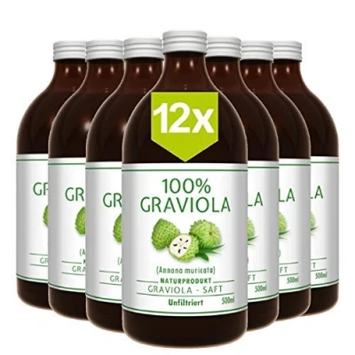 Abbildung von 12 x 100% Graviola Direkt Saft unfiltriert &amp; vegan (12 500ml), aus Püree. Stachelannone, Soursop, Corossol, Guanabana.
