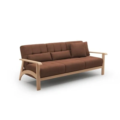 Abbildung von Cavadore 3er Sofa Billan / 3 Sitzer Couch im skandinavischen Design mit massivem Holzgestell in Buche 199 x 88 106 Mehrfarbiger Strukturstoff, Rot Braun