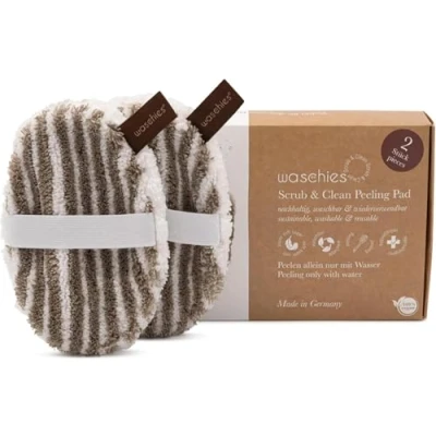 Abbildung von waschies Face Scrub &amp; Clean Waschbare Peeling Pads, Wiederverwendbar, Sanftes Porentiefe Reinigung nur mit Wasser, Naturbelassene Leinenfaser, Hypoallergen, Alle Hauttypen, 2er Set