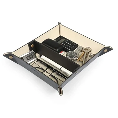 Abbildung von Londo Leder Taschenleerer Vide Poche Ledertablett Organizer, Praktische Aufbewahrungsbox für Geldbörsen, Uhren, Schlüssel, Münzen, Handys und Büroausstattung