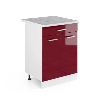 Abbildung von Vicco Küchenunterschrank R Line, Bordeaux Hochglanz/Weiß, 60 cm mit Schublade, AP Marmor