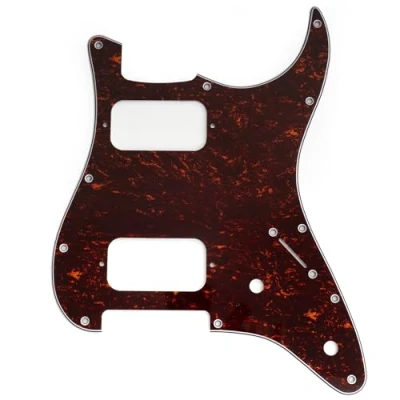 Abbildung von Musiclily Pro 11 Löcher ST Schlagbrett HH Gitarren Pickguard mit Runde Ecke 2 Unbedeckter Humbucker Potis Aussparungen für Fender Squier Strat Style E Gitarre, 4 lagig Red Tortoise