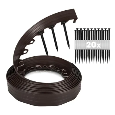 Abbildung von GARDENIX Flexible Rasenkante Kunststoff Wetterbeständige Rasenabgrenzung Beeteinfassung Rund Blumenbeet Umrandung Braun, 10 m, 20 Erdanker, cm Höhe