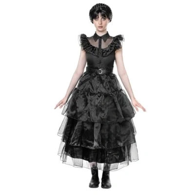 Abbildung von Maskworld Hexen Kostüm Wednesday Ballkleid Kostüm, Umwerfendes, schwarzes Kleid für faszinierende Tanzeinlagen bei Schulb