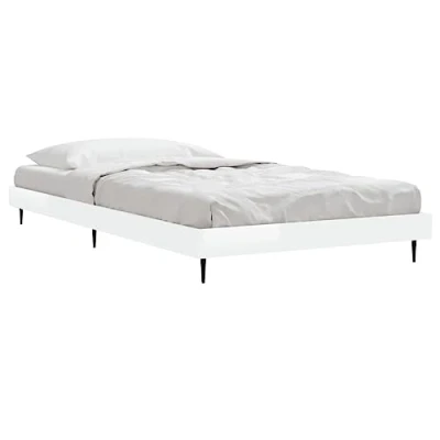 Abbildung von vidaXL Bettgestell, Bett Einzelbett für Schlafzimmer, Bettrahmen mit Lattenrost, Schlafzimmerbett Metallbeine, Hochglanz Weiß 100x200cm Holzwerkstoff