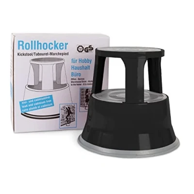 Abbildung von Tritthocker Rolltritt Rollhocker Elefantenfuss TÜV + GS geprüft Stahl Schwarz