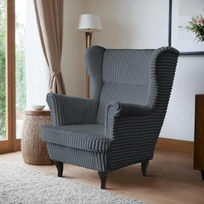 Abbildung von BEAUTY SOFA Felix Sessel Ohrensessel Relaxsessel mit Armlehnen Fernsehsessel Polstersessel für Wohnzimmer, Schlafzimmer Wohnzimmer Dunkelgrau (Tilia 90), Beine Wenge
