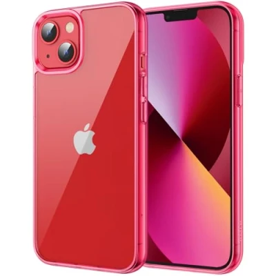 Abbildung von JETech Hülle für iPhone 13 6,1 Zoll, Nie Vergilbung Stoßfeste Stoßstange handyhülle, Anti Kratzt Transparent Rückseite (Rot)