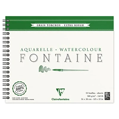 Abbildung von Clairefontaine 96321C Malblock, mit Doppelspirale Aquarellpapier Grobkorn Torchon, Fontaine/Hadern, 24 x 30 cm, 12 Blatt, 300 g Packung, weiß