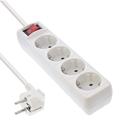 Abbildung von InLine® Steckdosenleiste, 4 Fach Schutzkontakt, mit Schalter, 3m, weiß
