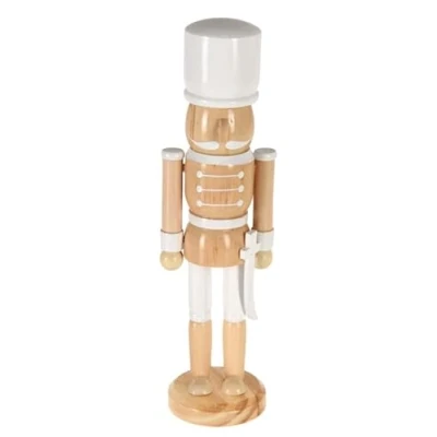 Abbildung von ZauberDeko Nussknacker Figur Soldat Holz Braun Weiß Tischdeko Weihnachten Deko 25 cm, Modell:Modell4